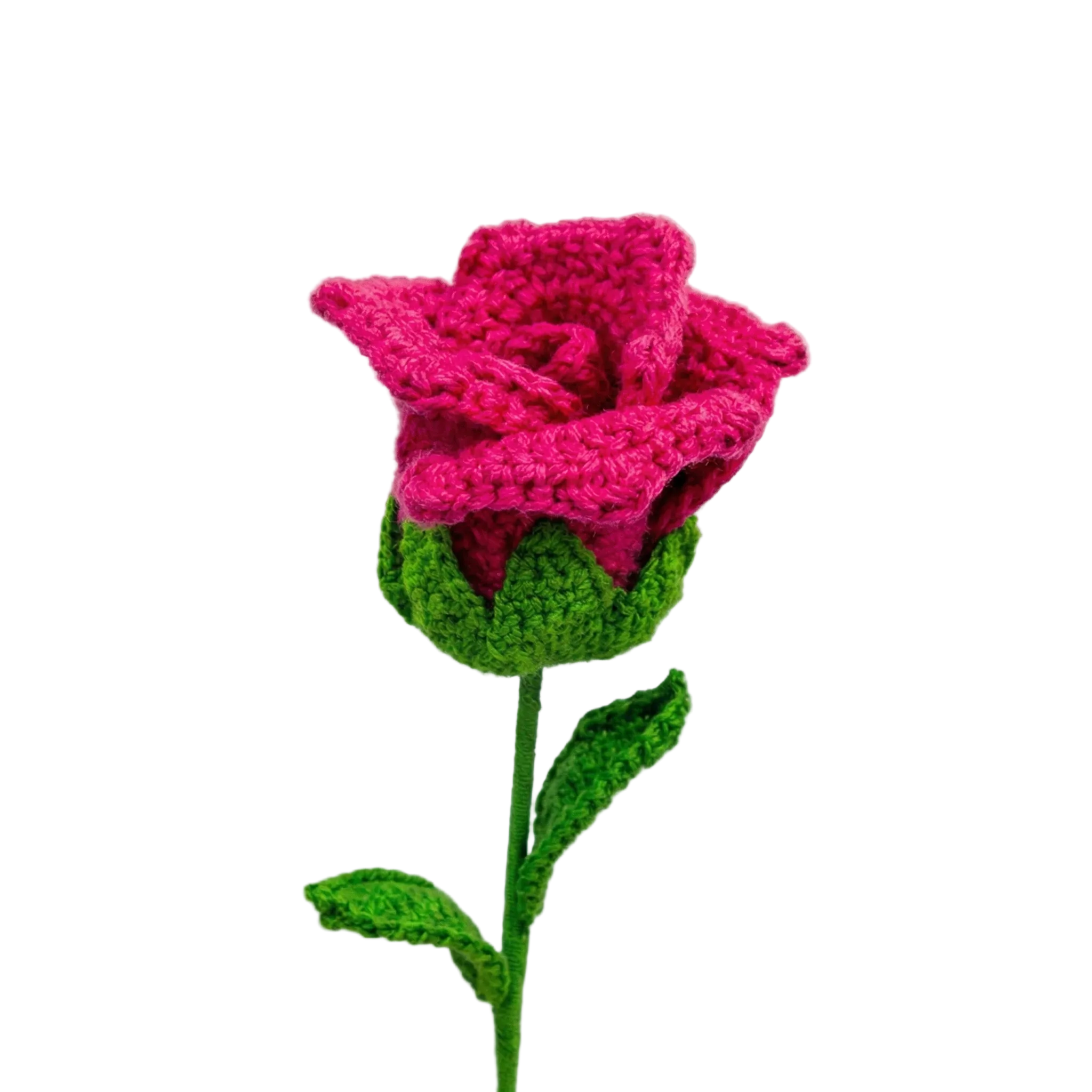 Hand-Knit Red Crochet Rose Bloom Head
